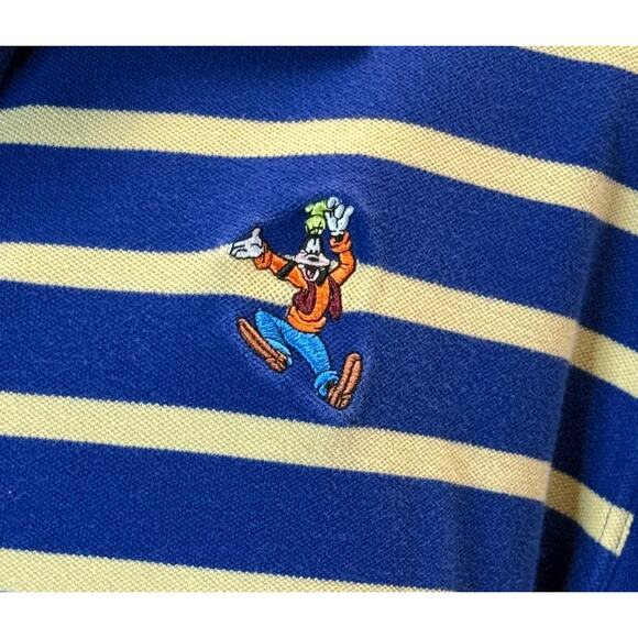 Vintage Disney Store Goofy Polo Shirt Blue Yellow Stripe XL 90s Embroidered Logo - Picture 3 of 11